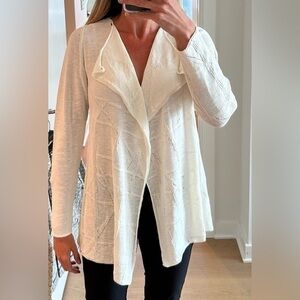 Like New Sarah Pacini Knit Silk-linen Ivory Asymmetrical Draped Cardigan. Medium